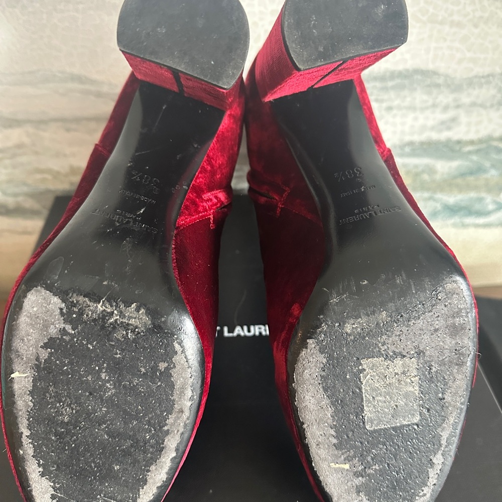 Saint Laurent Red Velvet Ankle Boots - Picture 12 of 13